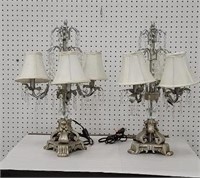 Pair of table lamps with glass prisms