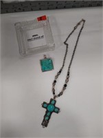 Sterling Turqouise Pendant & Cross