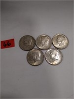 3  1965 1/2 dollars & 2- 1969 1/2 dollars