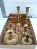 Brass collection candle-holders, pan