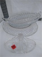 Glass basket, 4 glass serving bowls