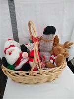 Wicker basket of stuffed animals