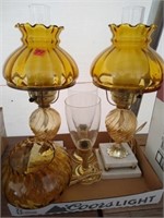 Pr. of lamps with marble base,candy dish,