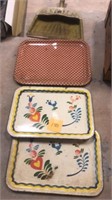 3 vintage trays and dust pan