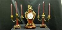 Vintage Red French Three Piece Clock Garniture