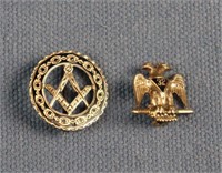 2 Masonic Gold Lapel Pins