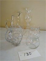 Clear glass vases and pictures five pieces box