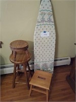 Step stools, stool and ironing board lot of four