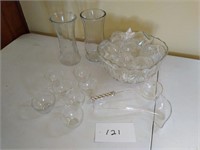 Clear punch bowl set and two glass vases box