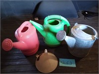 Watering cans and funnel lot of four