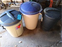 Lot of three garbage cans
