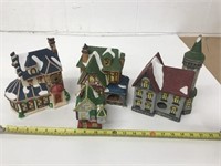 4 Ceramic Christmas Scene Village Houses