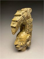 Mayan Style Hand Carved Stone Head Sculpture