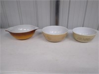 3 Pyrex Bowls--10" & 12"