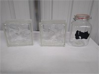 2 Glass Blocks & Container