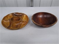 2 Wood Serving Bowls--10" & 12"