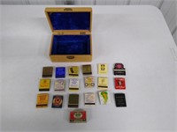 19 Vintage Matchbooks in Wood Box