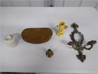 Antique Bed Warmer,Brass Bell,Brass Candleholder