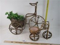 2 WICKER AND WOOD TRICYCLE PLANTERS