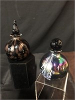 2 art glass perfume bottles