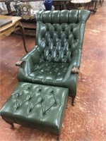 Green Vinyl Tufted Library chair w/ottoman