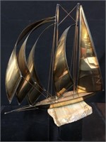 Brass Sail Boat on Marble base signed by artist