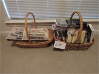 2 Wicker Baskets, Newspapers, DVDs,
