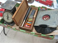 tractor show buttons, scale, slide rule, records