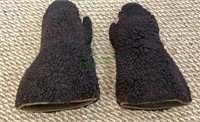 Antique pair of Alaskan mitten gloves, black wool