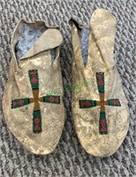 Antique American Indian leather moccasins, with a