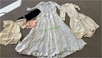 Antique cotton dress, with pink roses, a smaller