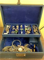 Vintage jewelry box with costume jewelry,
