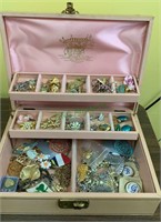 Vintage jewelry box, three levels, filled with