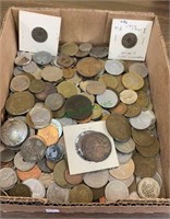 Tray lot of older foreign coins, mostly European,