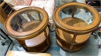 Pair of matching round side tables, three level