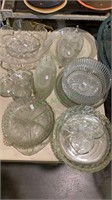 Large group of glass serving pieces, serving