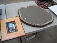 mirror with bark and wood piece frame