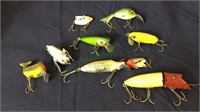 Vintage fishing lures, lot of nine different
