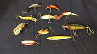 Vintage fishing lures, lot of 10 different