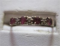 10K ring with red stones and diamonds