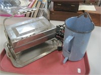 vintage waffle iron, enamelware,