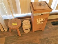 Wood Trash Bin w/ Lid & Milking Stool