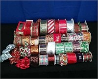 Box 37 Rolls of Holiday Ribbon, 3 pre-made ribbons