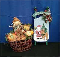 Box Scarecrow Basket, Decorative Sled