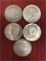 5 Kennedy half dollars 1964