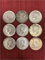 7 1965,2 1966 Kennedy half dollars