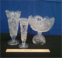 Box 3 Pcs Cut Crystal- 2 Vases, Small Pedestal