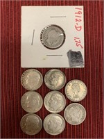 1906,1912 dime,6 1964 or before dimes,Canadian