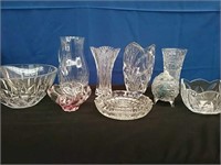 Bix 9 Pcs Crystal- Vases, Bowls, Ash Tray