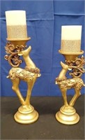 Set of 2 Deer Candle Pedestals with 2 candles